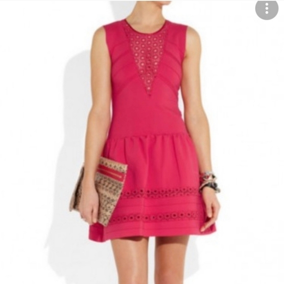 Maje "Acrobat" Hot Pink Eyelet Drop Waist Dress - Picture 1 of 11